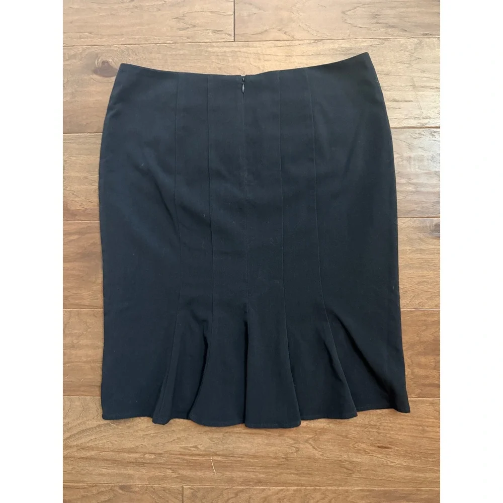 AGB Navy Blue Button Detail Pencil Skirt Size 12 Pleated Flounce Hem Lined